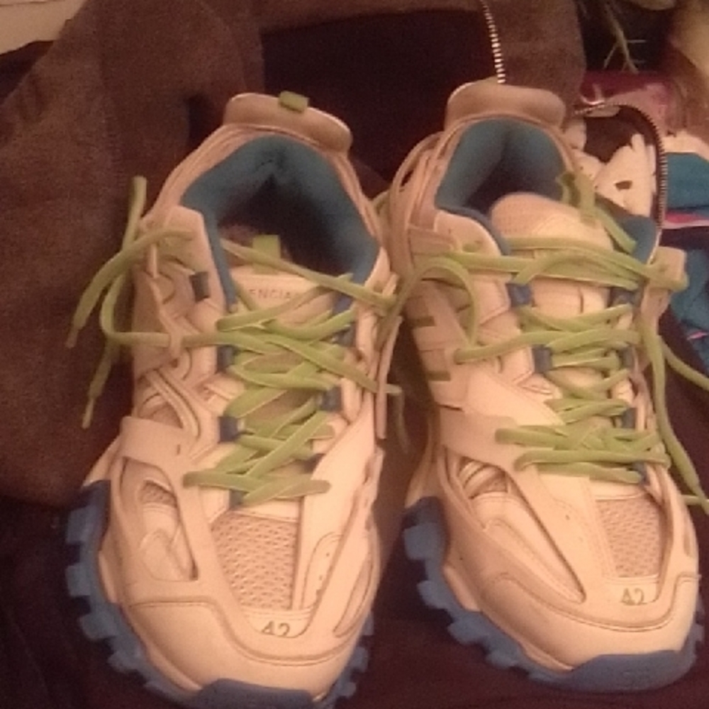 Balenciaga White and Blue Sneakers with Chunky Design